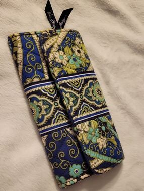 Vera Bradley Blue Green Patterned Quilted Wristlet Clutch